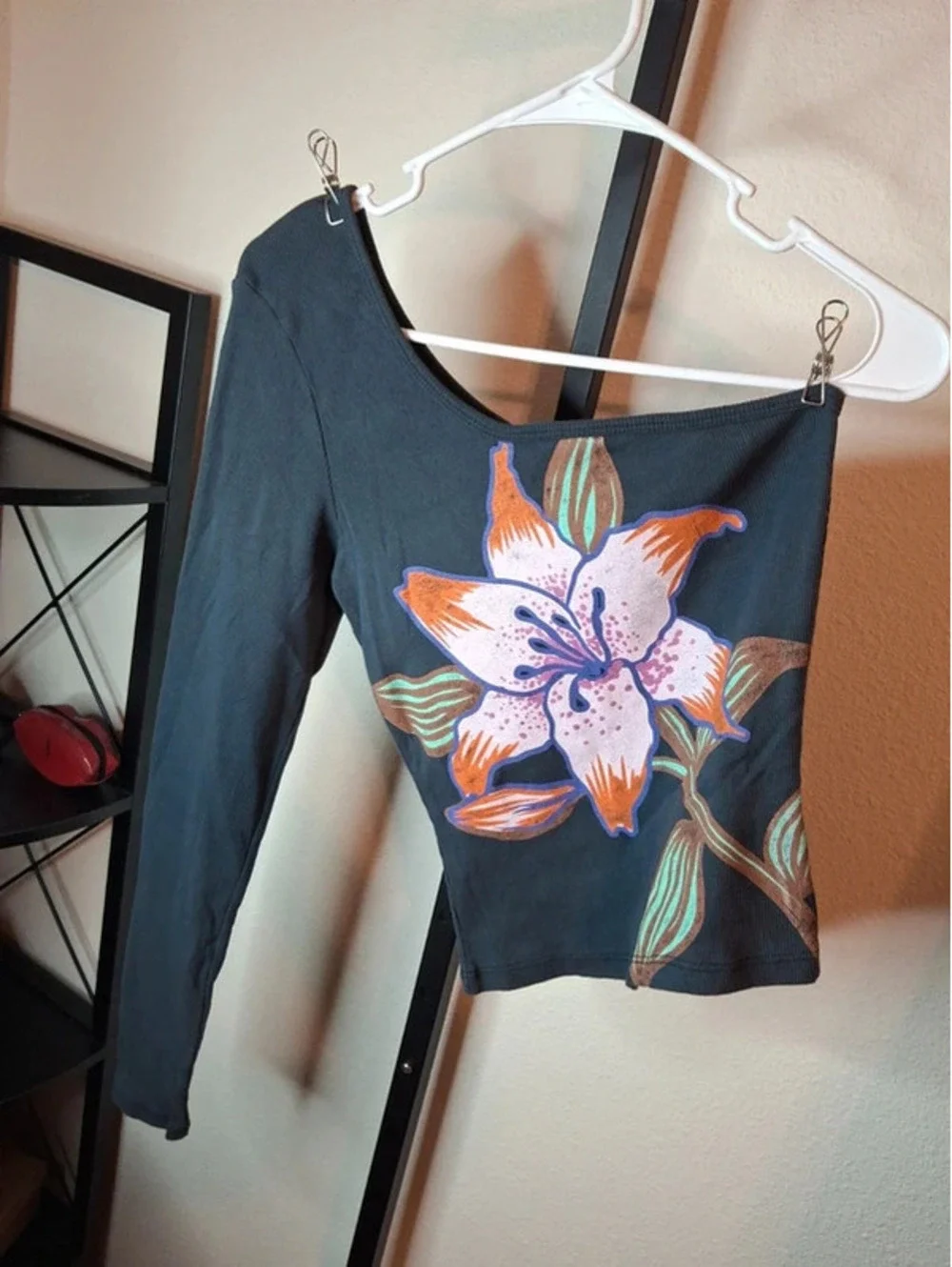 Daydreamer x Free People Vintage Black Lily One Shoulder Long Sleeve size L